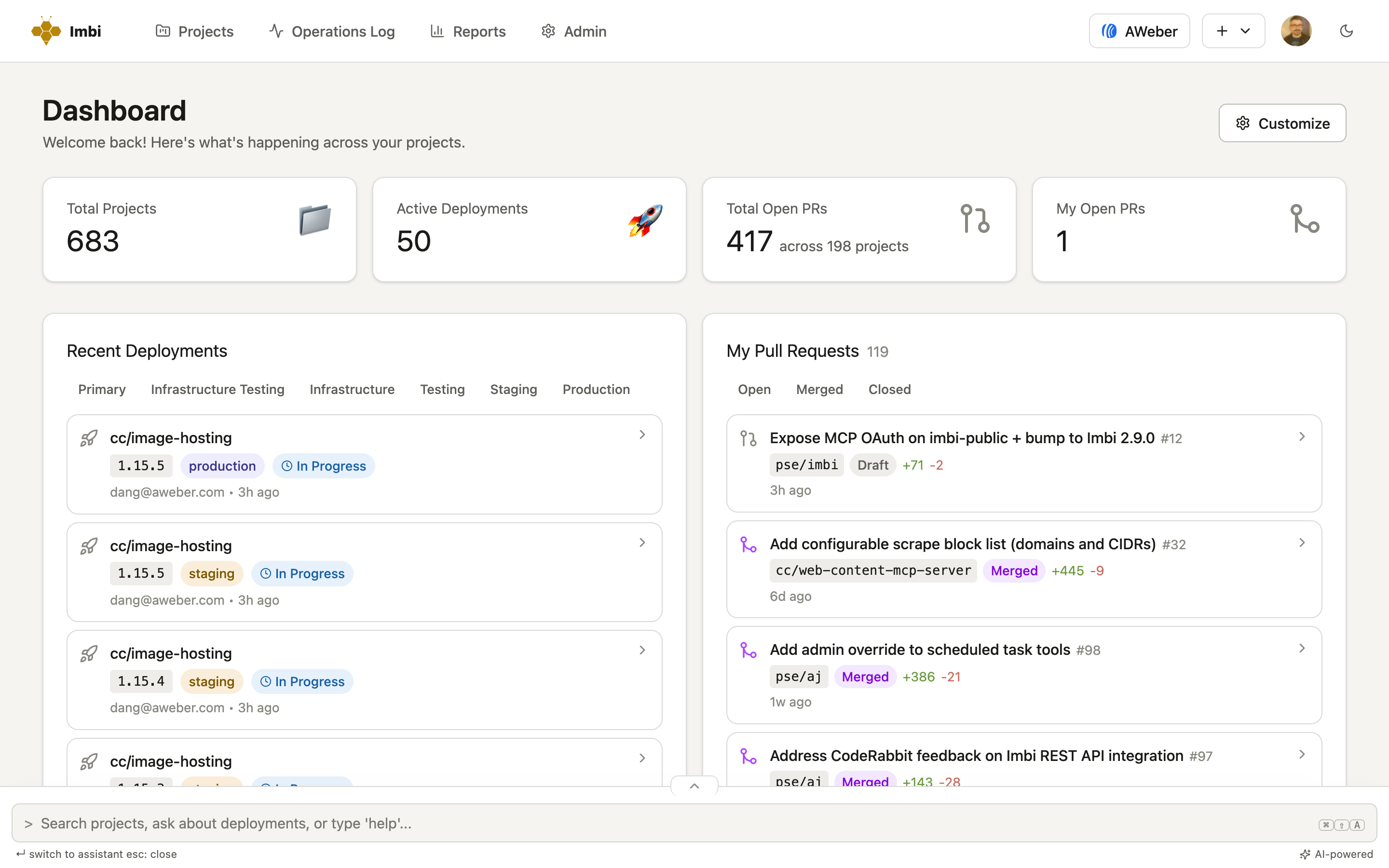 Imbi dashboard — every service, owner, and health score in one place